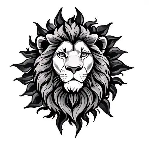 Lion And Sun Tattoo Design Combining Elements