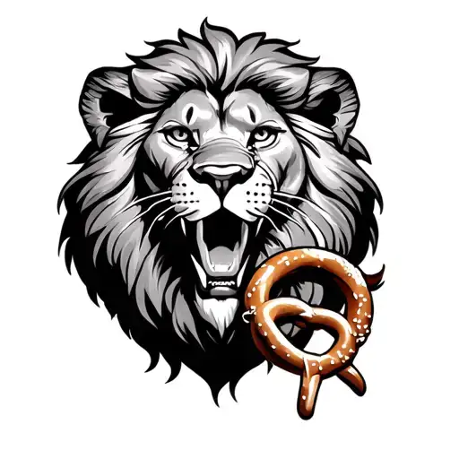 American Lion Eating A Pretzel