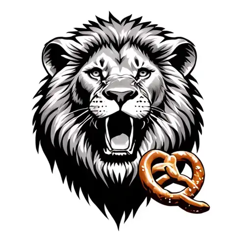American Lion Eating A Pretzel