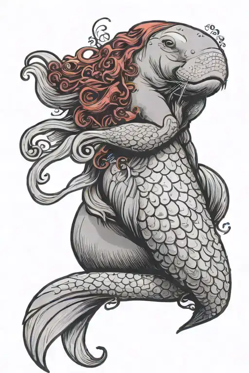 Classic Style Manatee Dressed As A Mermaid With Red Hair