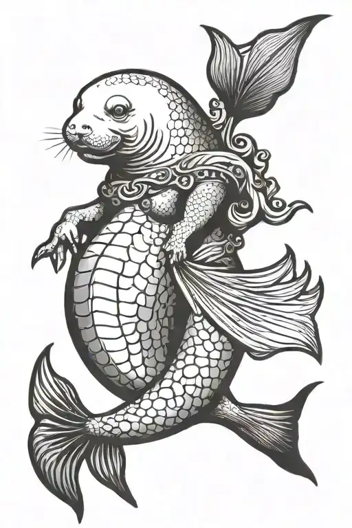 Classic Style Manatee Dressed As A Mermaid With Red Hair