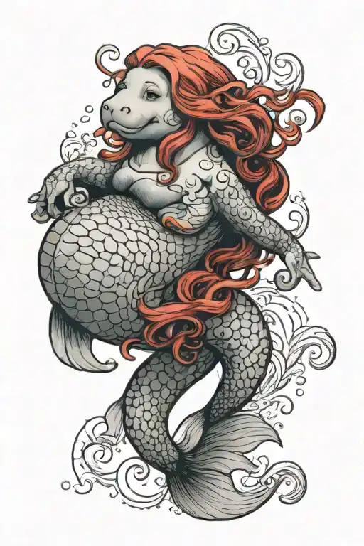 Classic Style Manatee Dressed As A Mermaid With Red Hair