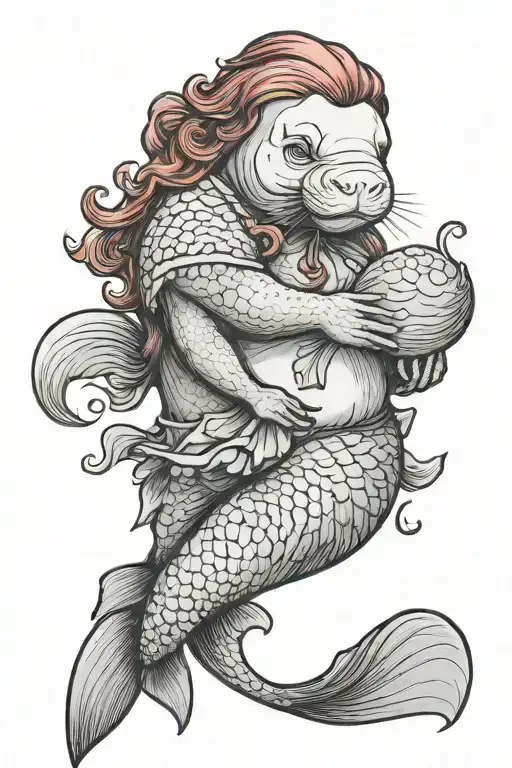 Classic Style Manatee Dressed As A Mermaid With Red Hair