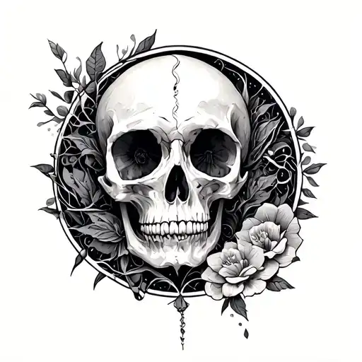 Circular Tattoo Based On Momento Mori Simple Line Work