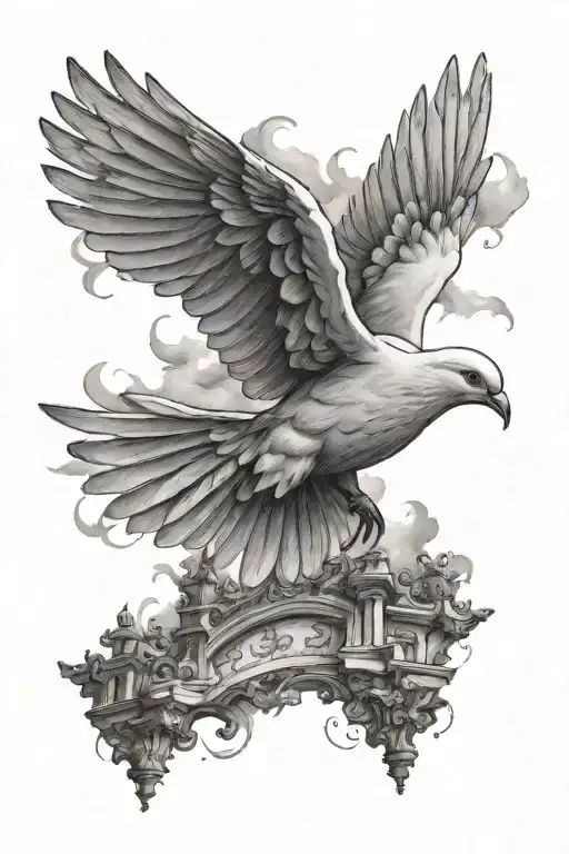 Dove Flying Towards Heaven Gates