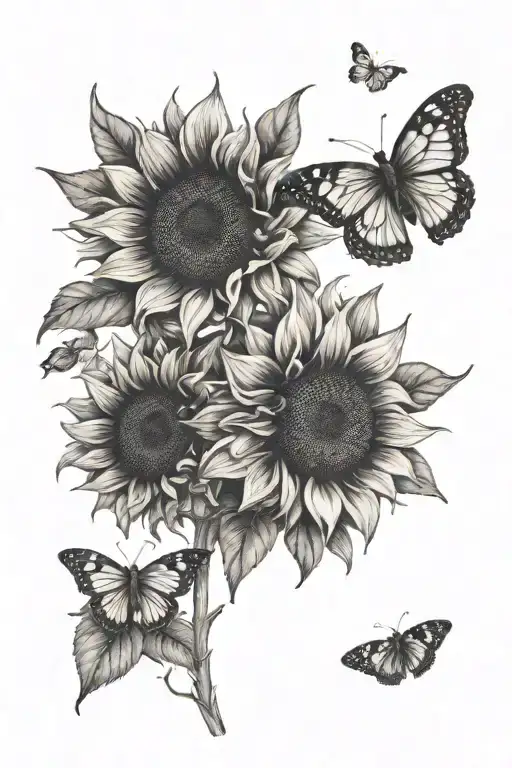 Sunflower Field And Butterflies