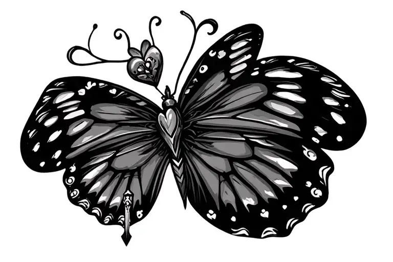 American Traditional Butterfly Dagger Hearts