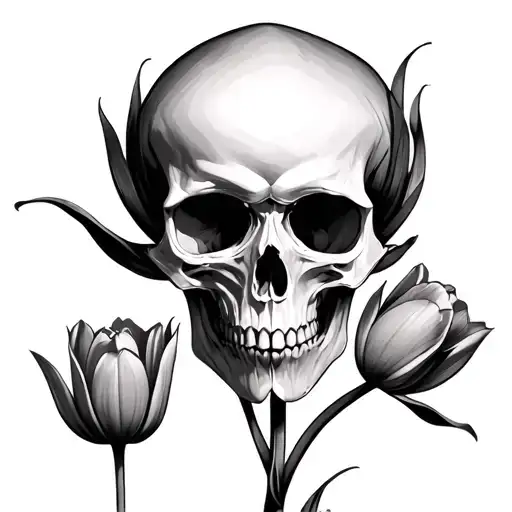 Skull And Tulip Flower