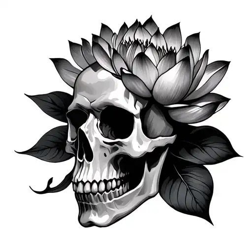 Skull And Lotus Flower