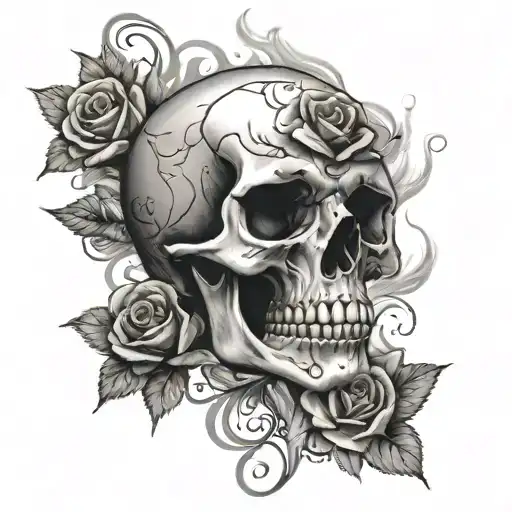 Skull And A Rose With Smoke Rising