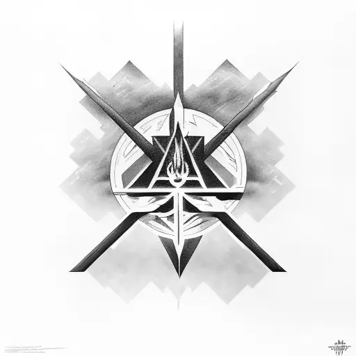 A Black And Grey Tattoo Of A Linkin Park Album Cover With A Mysterious Dream-like Background