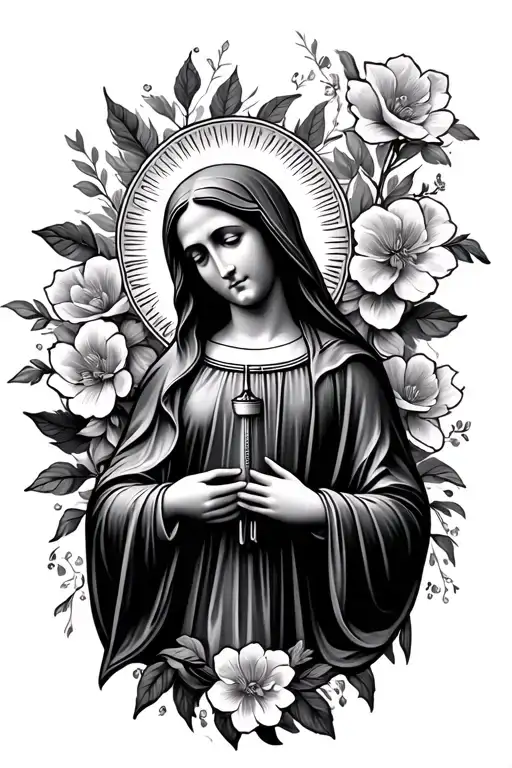 Virgin Mary With Flower Back Ground