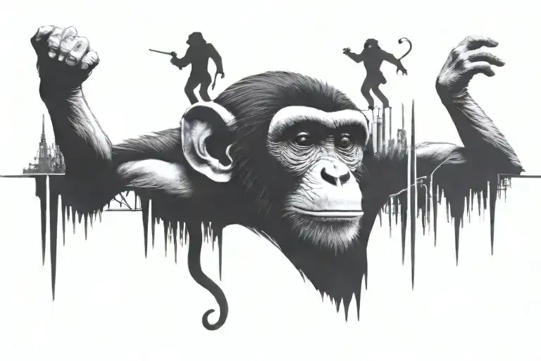 Monkey To Human Evolution With A Dna Strand Behind Them