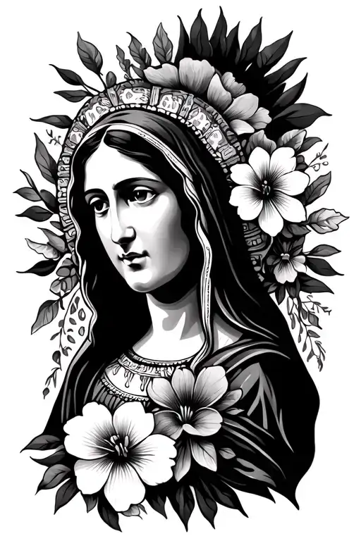 Mexican Virgin Mary With Flower Surrounded
