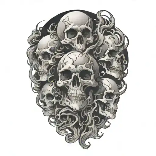 Multiple Skulls Smoke Swirling Clouds