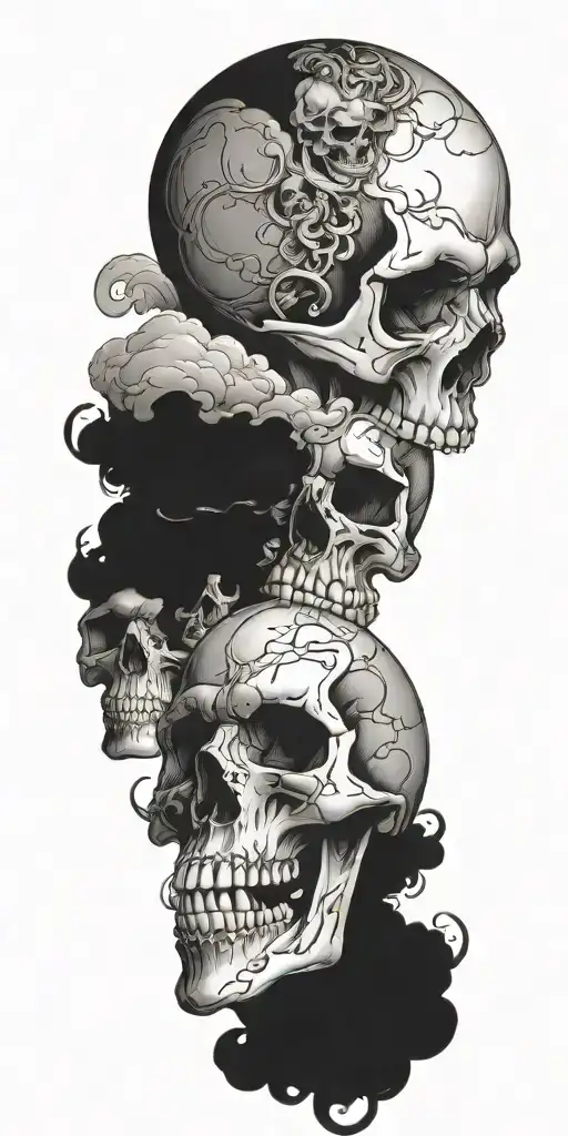 Skulls Soft Shading Incorporating Elements Forming Clouds