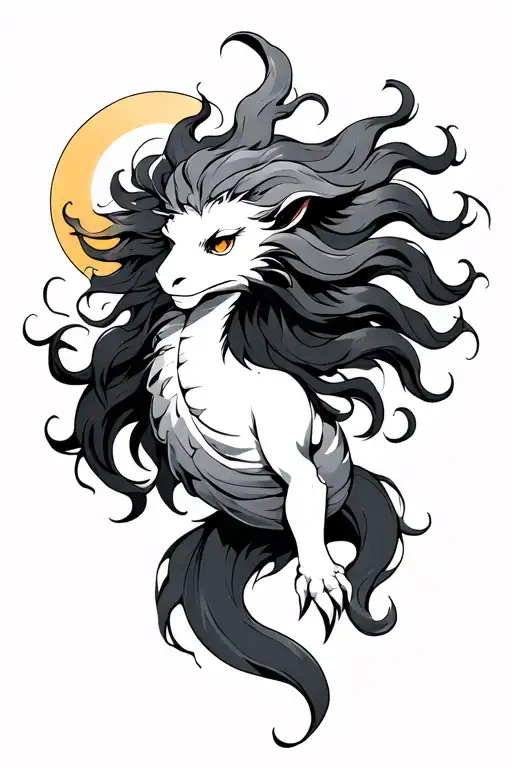 Chimera With Flowing Hair And Sun