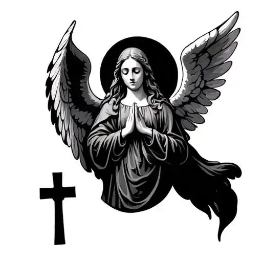 Holy Female Angel Praying With Cross