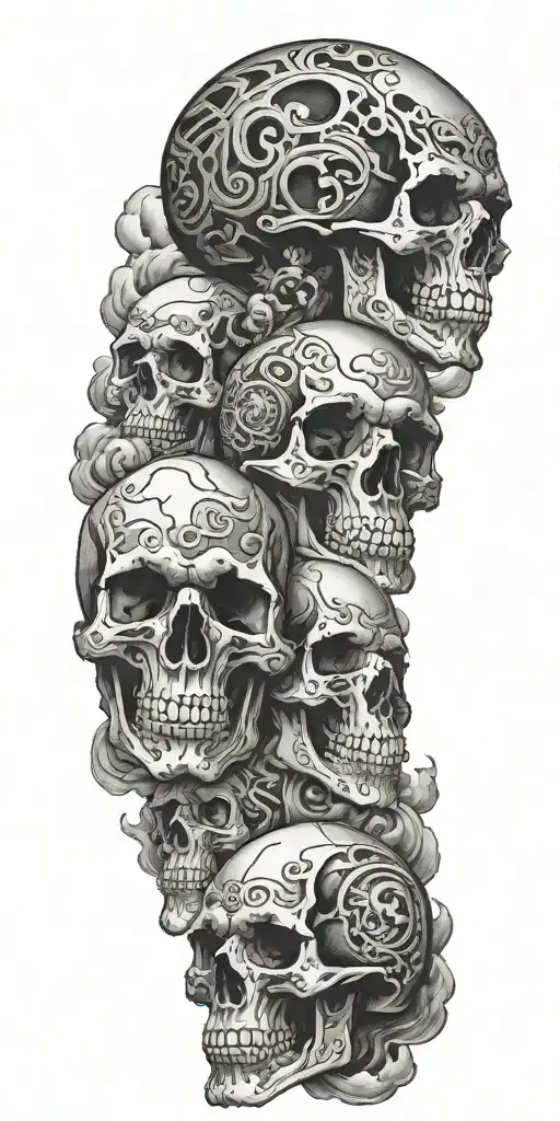 Skulls Clouds Black Grey Style