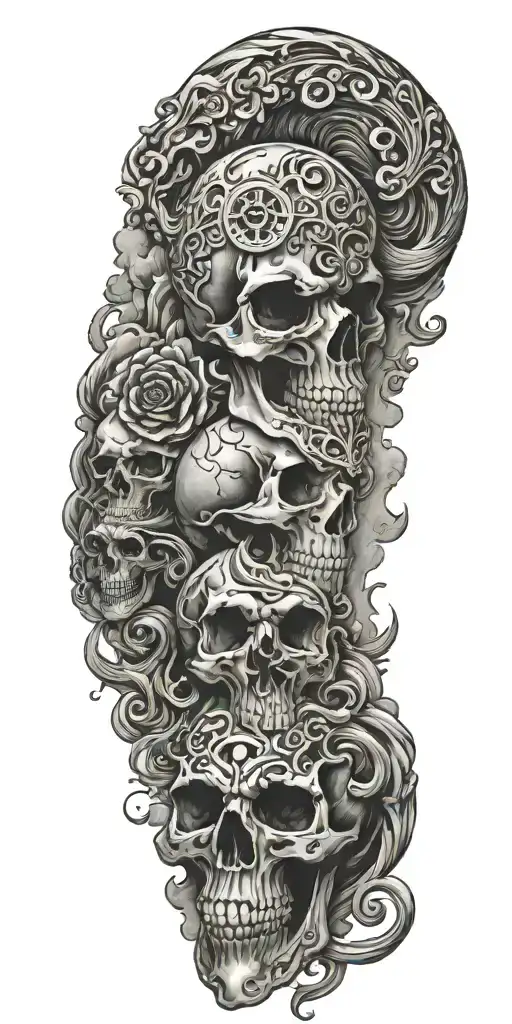 Skulls Clouds Black Grey Style Tattoo Featuring Capricorn