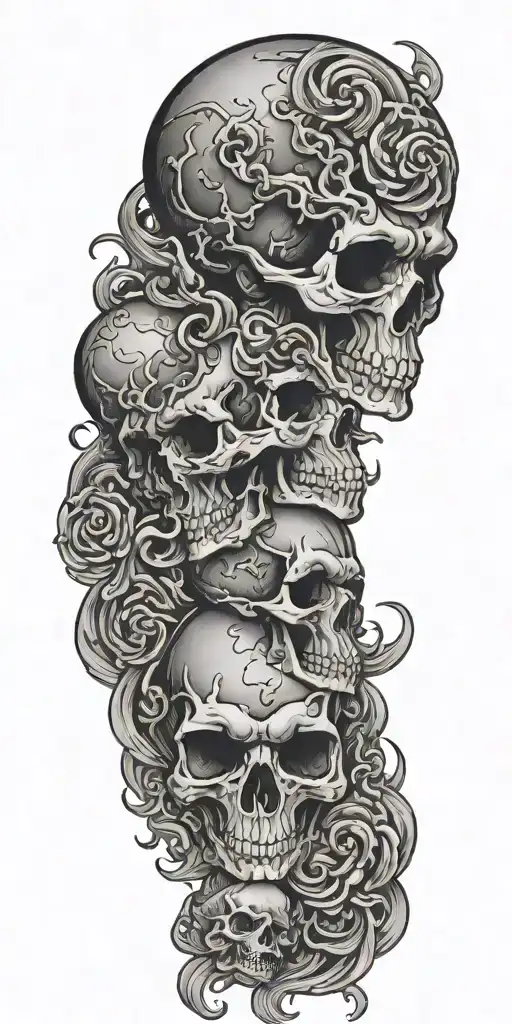 Skulls Clouds Black Grey Style Tattoo Design Incorporating Capricorn Symbol