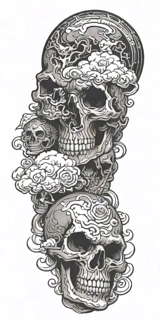 Skulls Clouds Black Grey Style Tattoo Design Combining Zodiac Elements