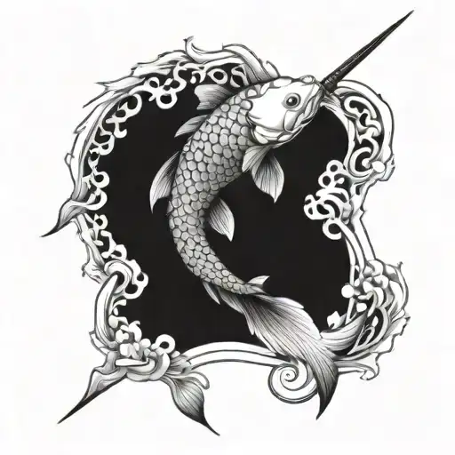 Koi Fish And Sword Emerging