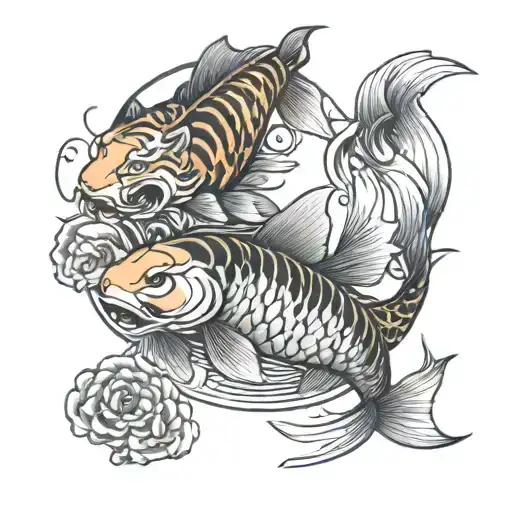 Koi Fish And Tiger Surrounded