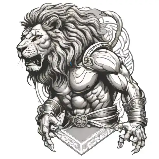 Lion Merged With Gladiator Weaing A Jiu Jitsu Black Belt