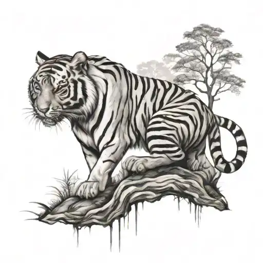Tiger And Tree Surrounded