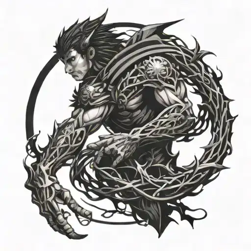 Berserk Symbol Anime Intertwined Within Dark Vines And Eyes Going Up The Arm