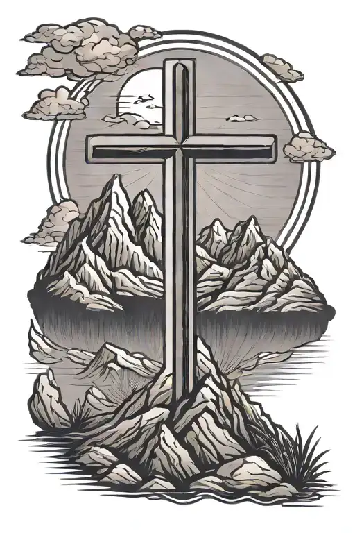 Simple Cross With Mountains That Says Jesus Saves