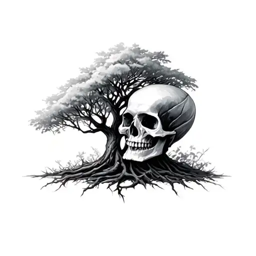 Skull And Tree Growing Together