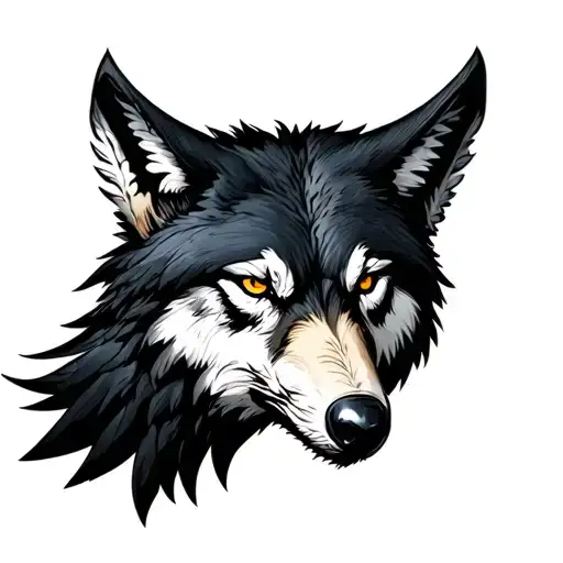 Wolf Head With A Raven Vertical Arm