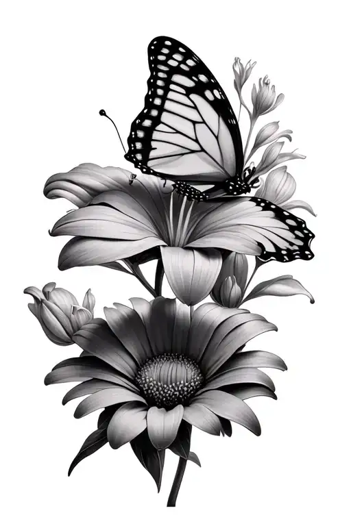 Lilac Daisy Stargazer Lily Butterfly Emerging