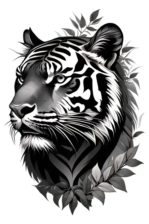 Tiger Head With Leaves Growing