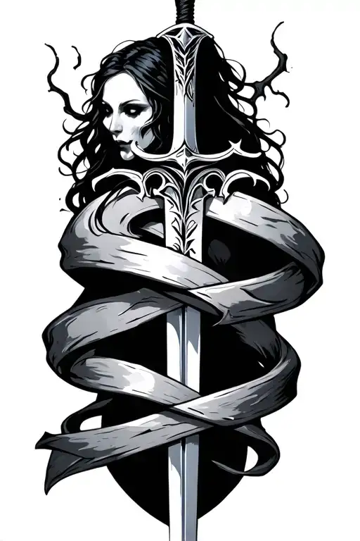 Medieval Sword With Ghost Female Wrapping Around It