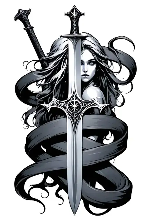Medieval Sword With Ghost Female Wrapping Around It