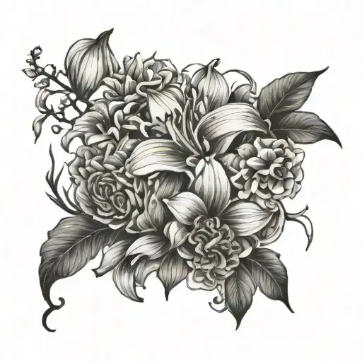 Orchid Sunflower Lillies Roses Carnation Aster Peony Daisy Blossom Floral Sleeve