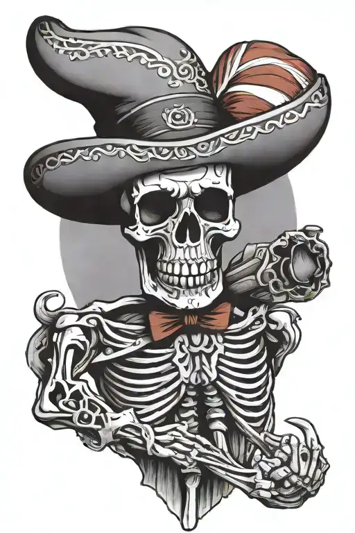 Upper Skeleton With A Sobrero Holding Mexico Flag Intertwined