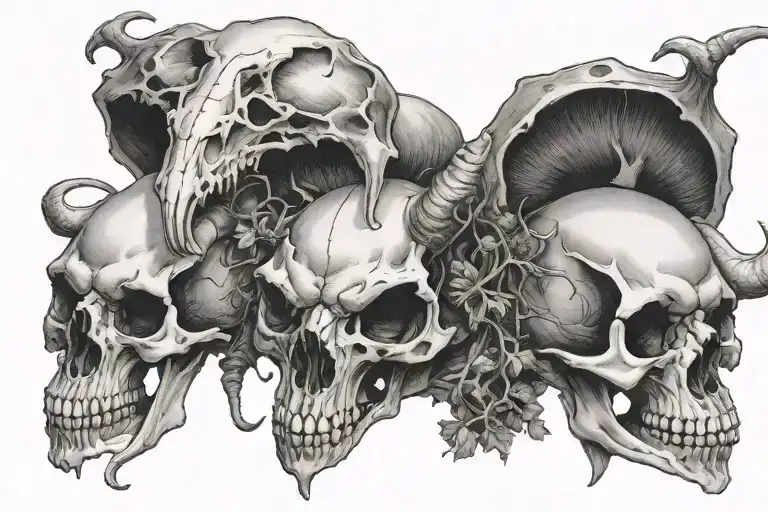 Mushrooms Growing Out Of A Demon Goat Skull