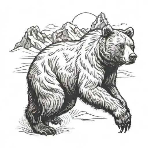 A Buff Grizzly Bear Running With A Mountain In The Background