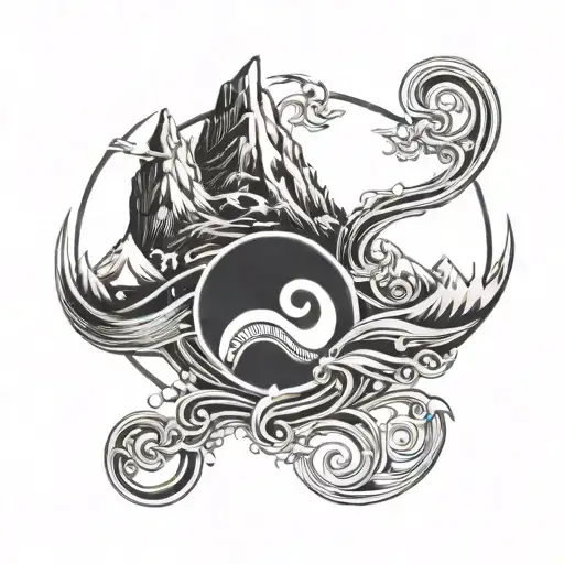 Music Mountains Wave Love Symbol Intertwined Within Yinyang