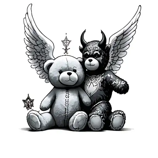 Matching Angel And A Devil Teddy Bear Forearm
