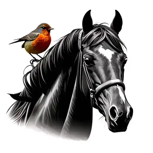 Horse And A Robin Bird As A Jockey