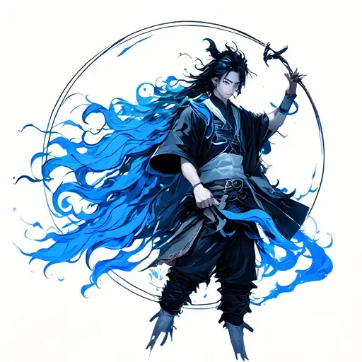 Character's Drawing Sun Jin Woo Of Sol Leveling With Blue Tones