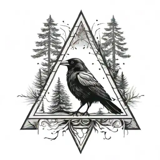 Crow In A Triangle With Forest