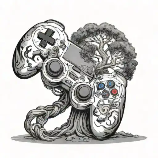 A Game Controller Morphing Into A Tree With Animals Climbing On It