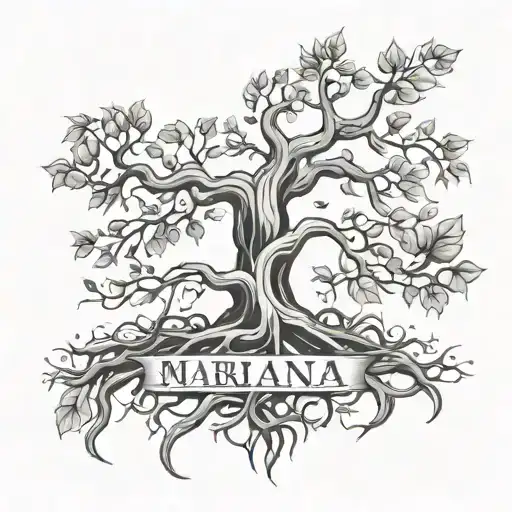 Tree Roots And Leaves Intertwined With Name Mariana