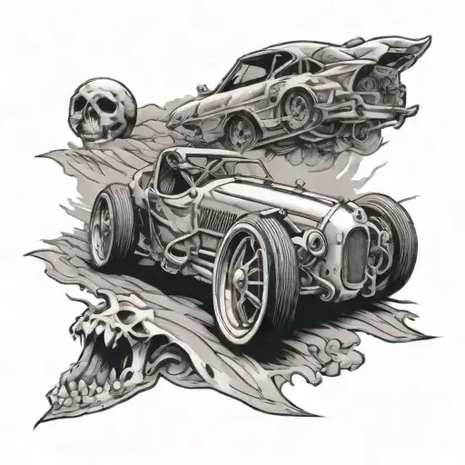 Race Car In The Road With A Skelecton